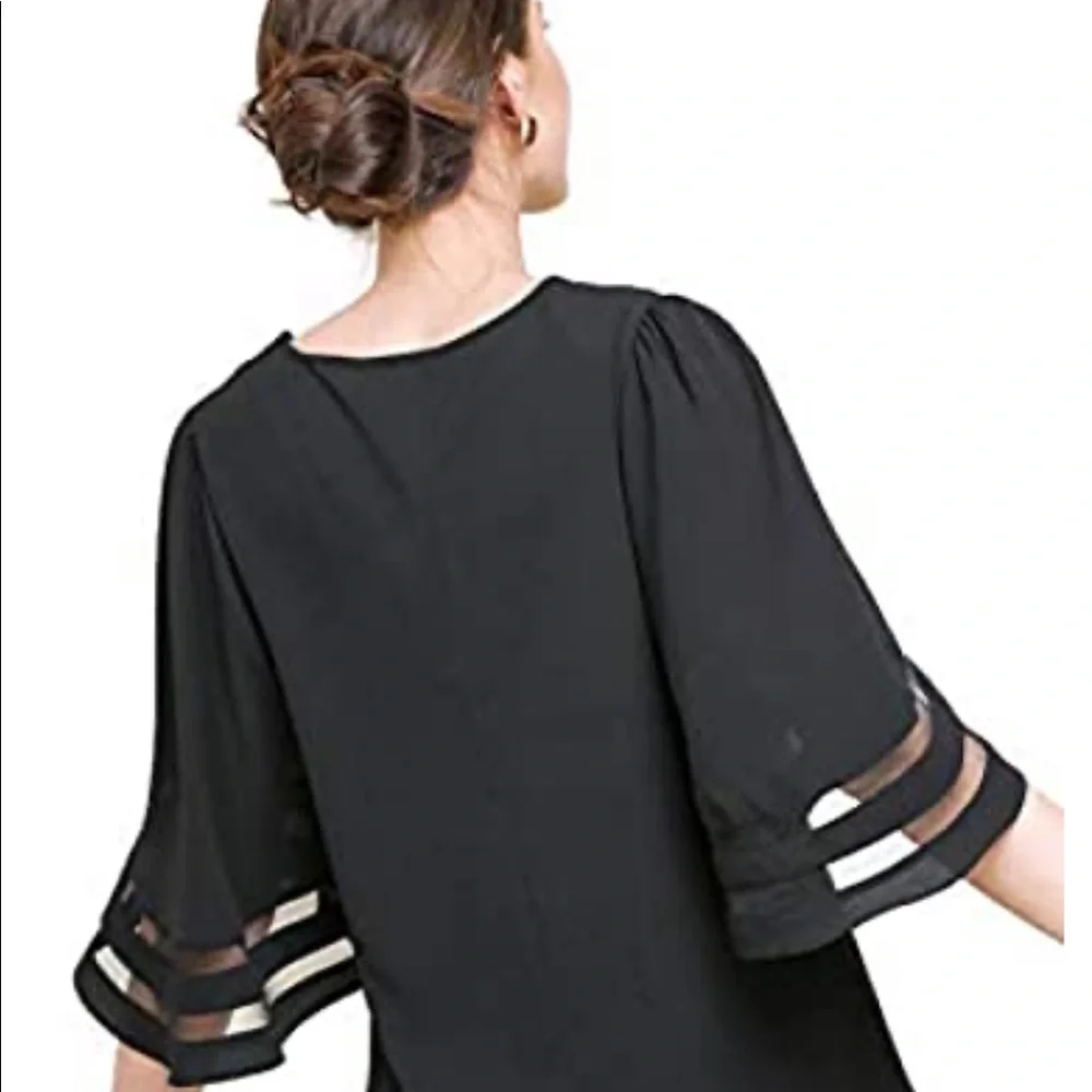 UMGEE BLACK MESH BURNOUT BELL SLEEVE TOP - Picture 2 of 7